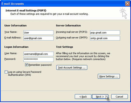 outlook 2007 email account settings
